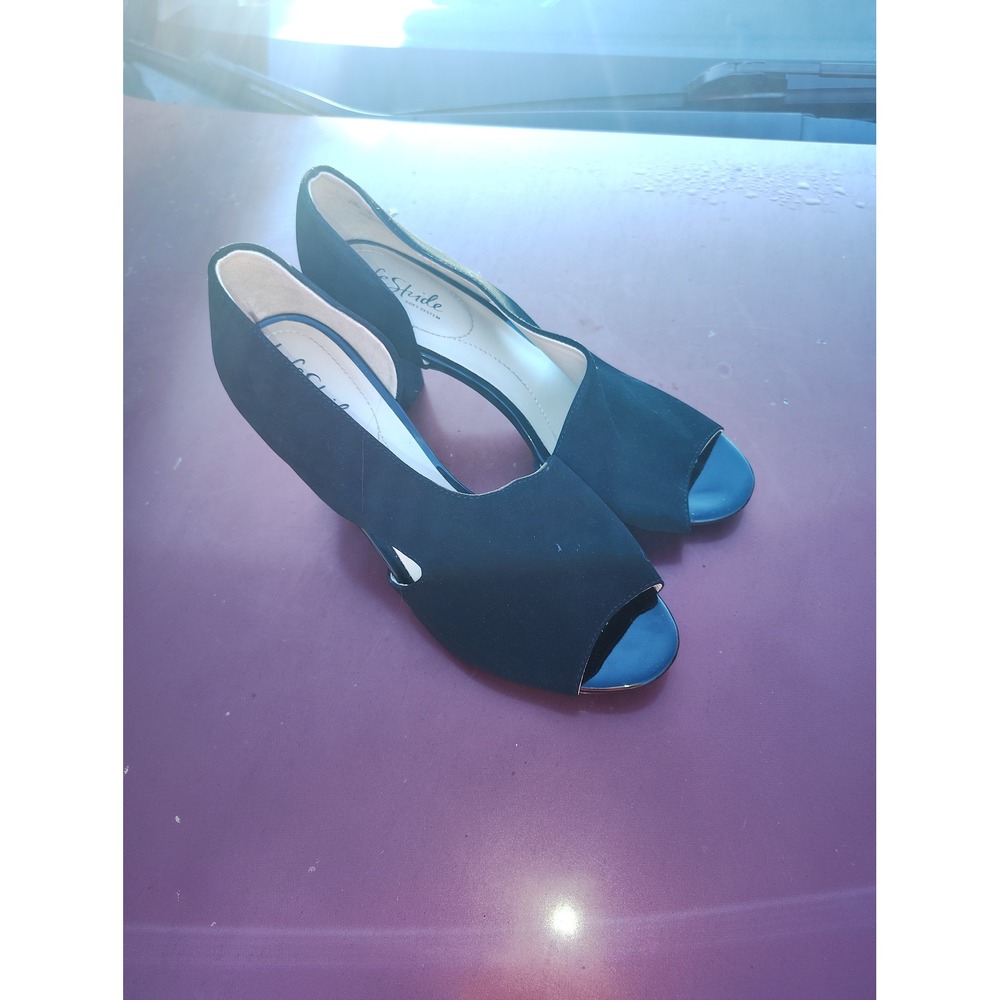 LifeStride Caren‎ Black Peep Toe Pumps Soft System Heels Womens 8.5M